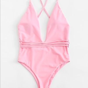 Bubblegum pink multiway halter strap one piece
